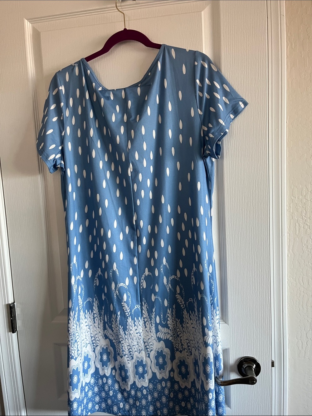 Blue Floral Border V-Neck Mini Dress - Picture 4 of 7